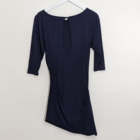Alice + Olivia Navy Sparkly Medium Dress With Asymmetrical Hem - Picture 8 of 9